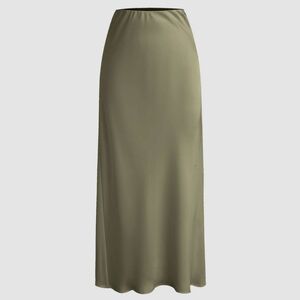 NWT Cider Satin High Waisted Olive Green Unlined Maxi Skirt Size XL